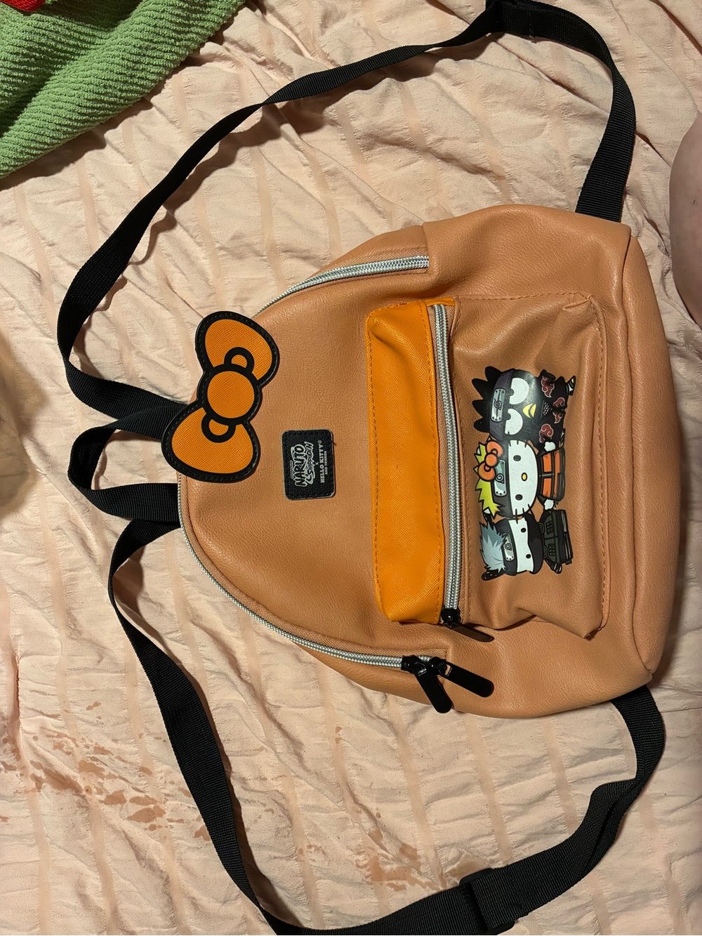 Sanrio Tan and Orange Faux Leather Mini Backpack with Black Accents
